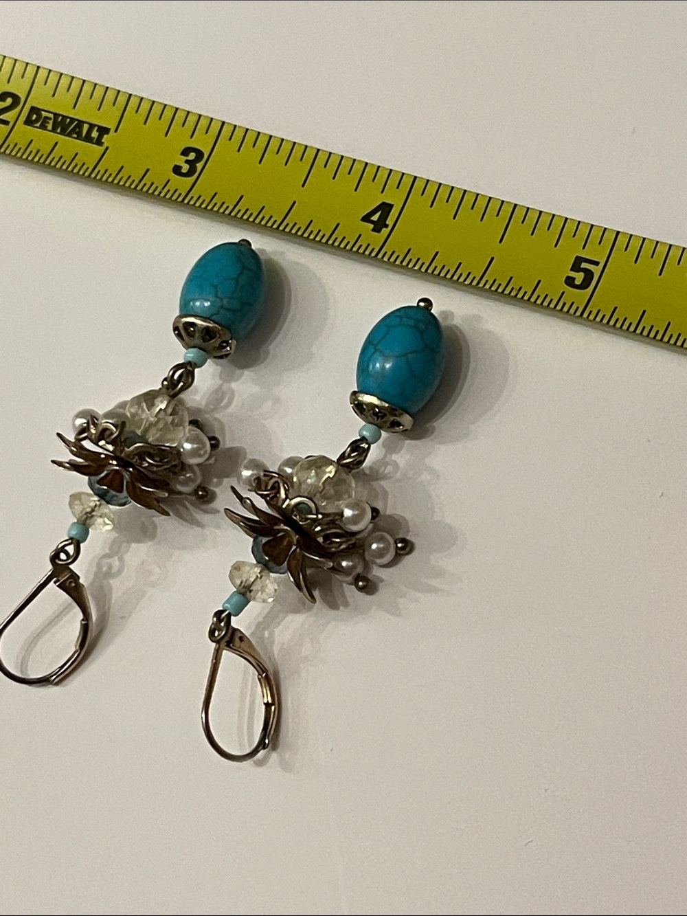 Talbots Turquoise Cluster Drop Earrings with Faux Pearls and Crystal Beads - Picture 12 of 12